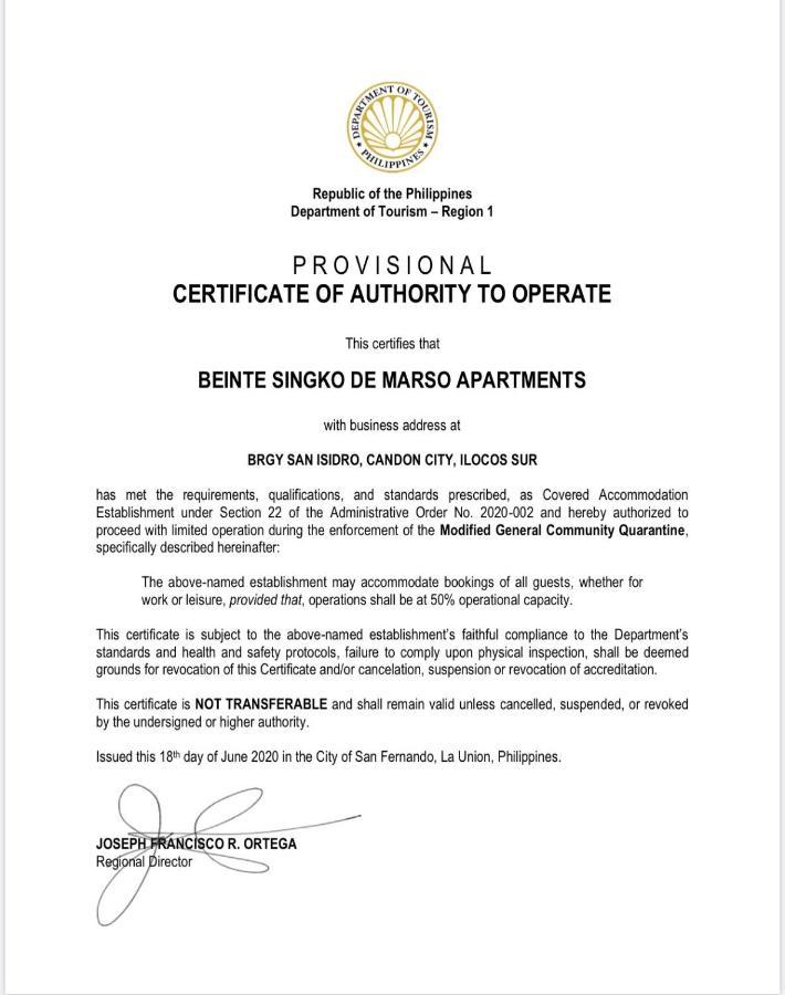Beinte Singko De Marso Apartments Candon 외부 사진